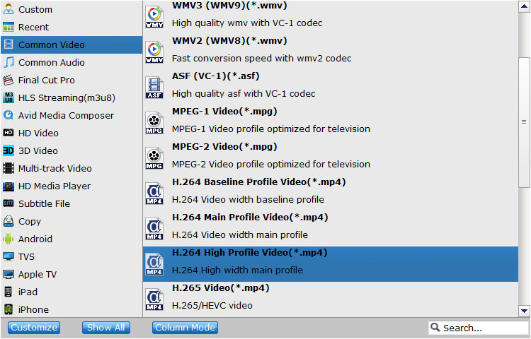 Choose output format for Blu-ray ripping to hard drive