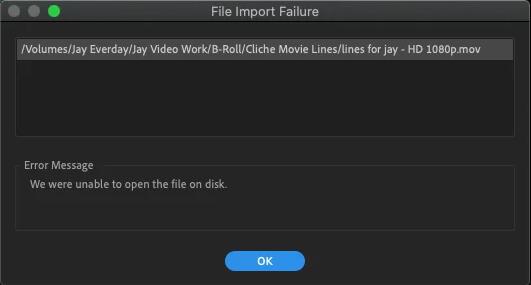 Premiere Pro MOV File Import Failure