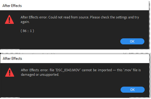 After effects не открывает mov
