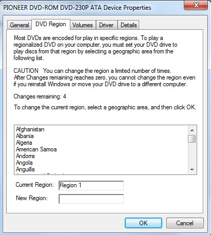 Change DVD drive region code on Windows PC