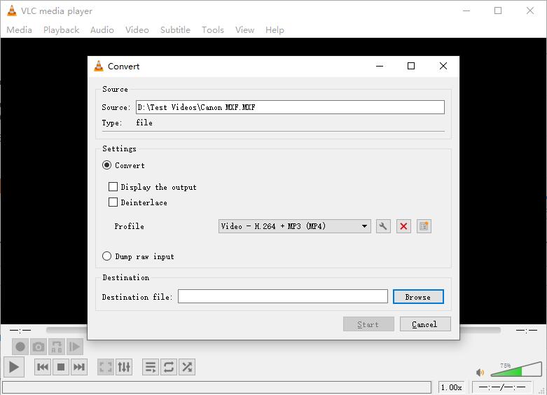 Convert MXF to MP4 with VLC