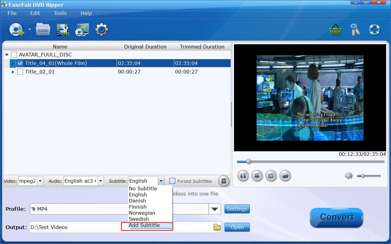 Add Subtitles to the DVD video