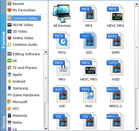 Select a desired output format profile