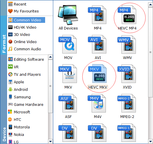 Select HEVC Encoded Profile