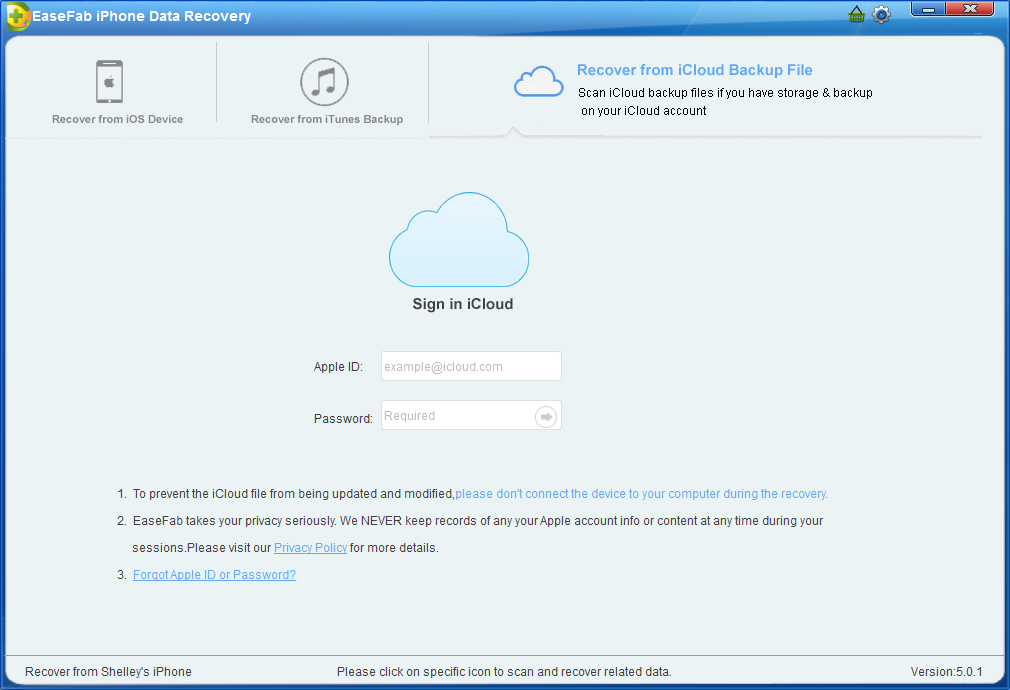 Enter iCloud Account and Password