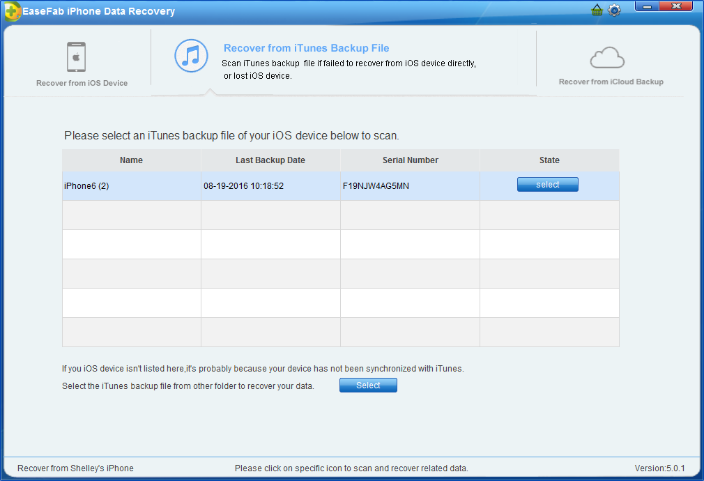 Choose iTunes backup file