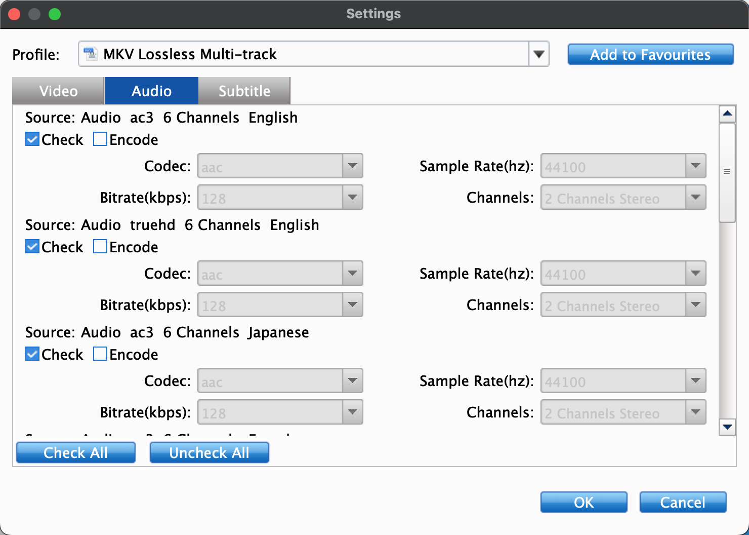 Multi-track settings