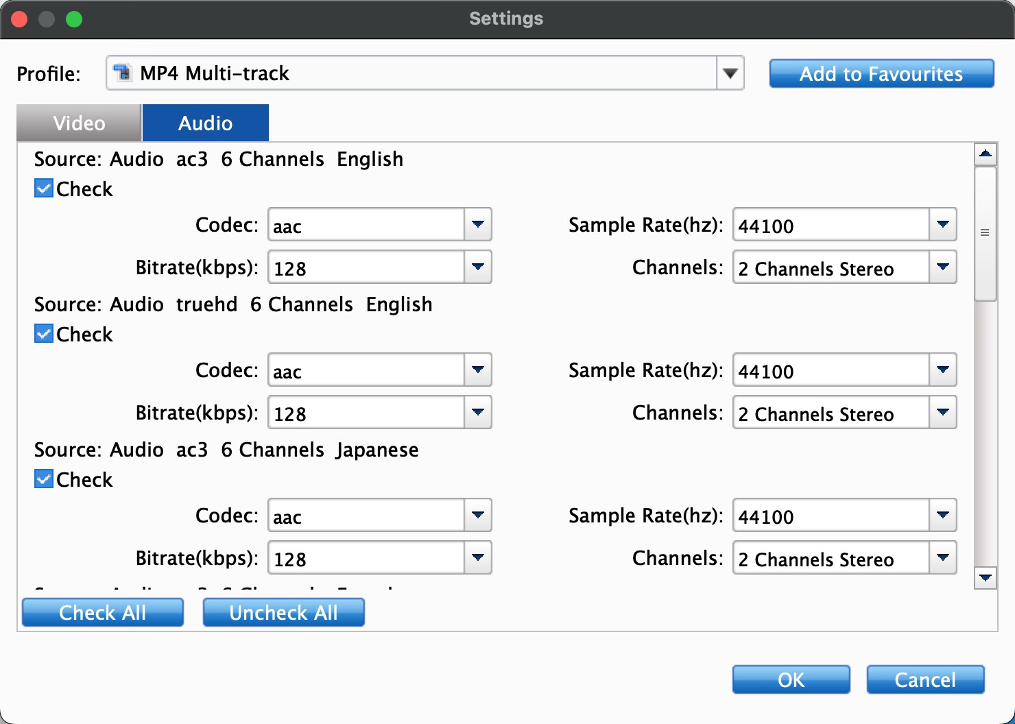 Multi-track MP4 Settings