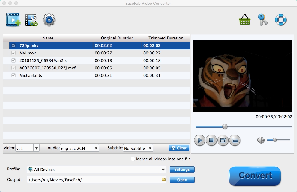 easefab video converter for mac interface