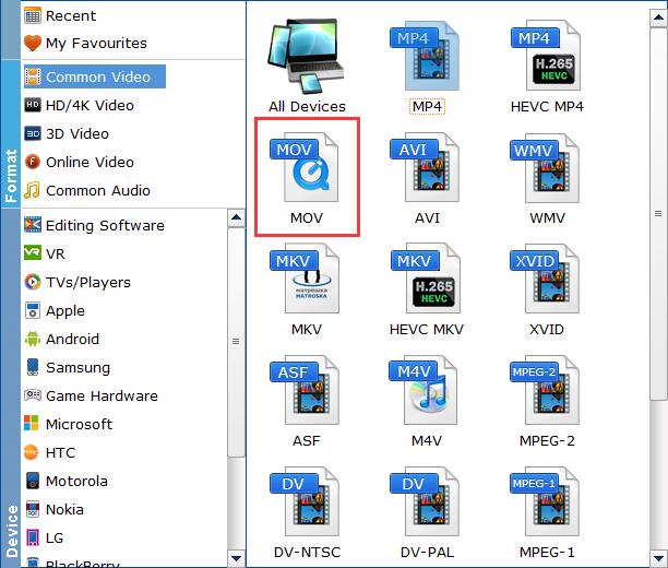 Select MOV as Output Profile