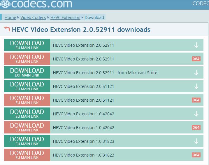 hevc video codec windows 10