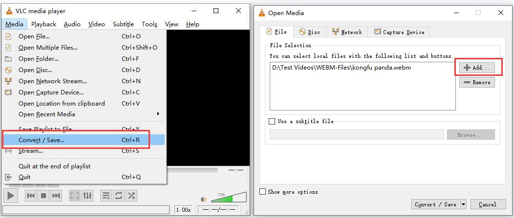Add WebM Files - VLC