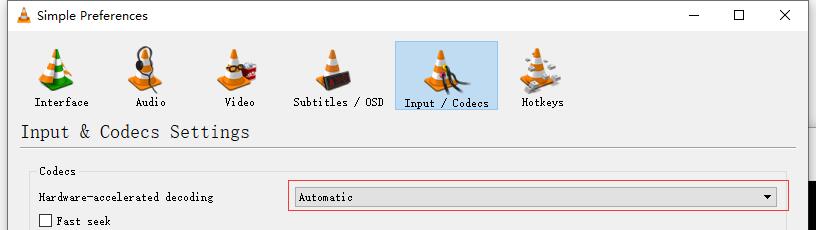 Отключить hardware accelerated decoding в vlc