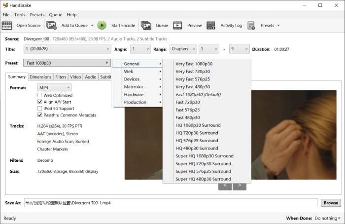 Convert Blu-ray to MP4 with Handbrake