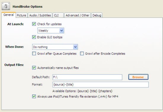 handbrake m2ts format