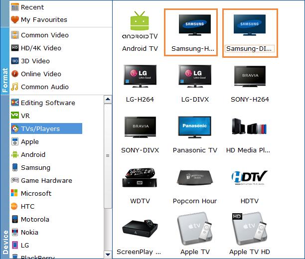 Select Samsung TV profile