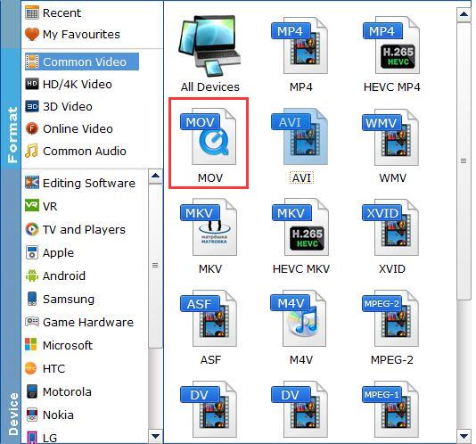 Select MOV as output profile