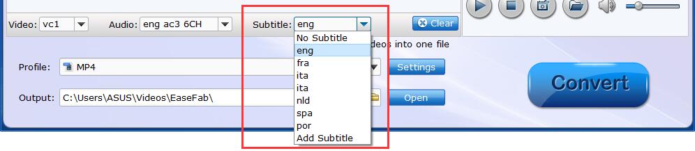 Select subtitle or add external subtitle