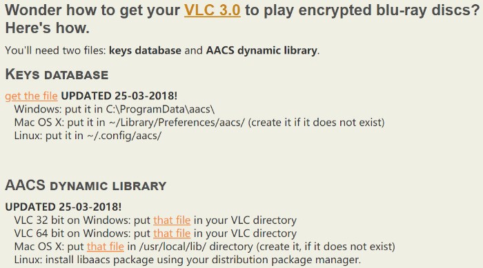 vlc keys databas