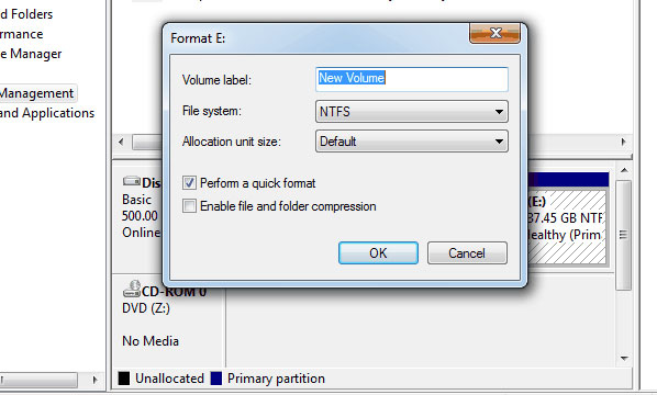 Format Hard Disk Drive in Windows Disk Management