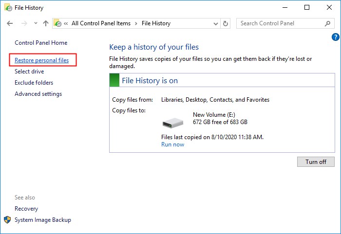 Restore files from File History