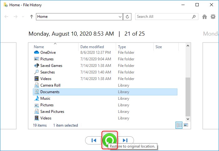 Restore files from File History