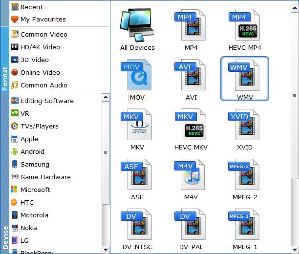 Select WMV for Converting MOV to Windows Movie Maker